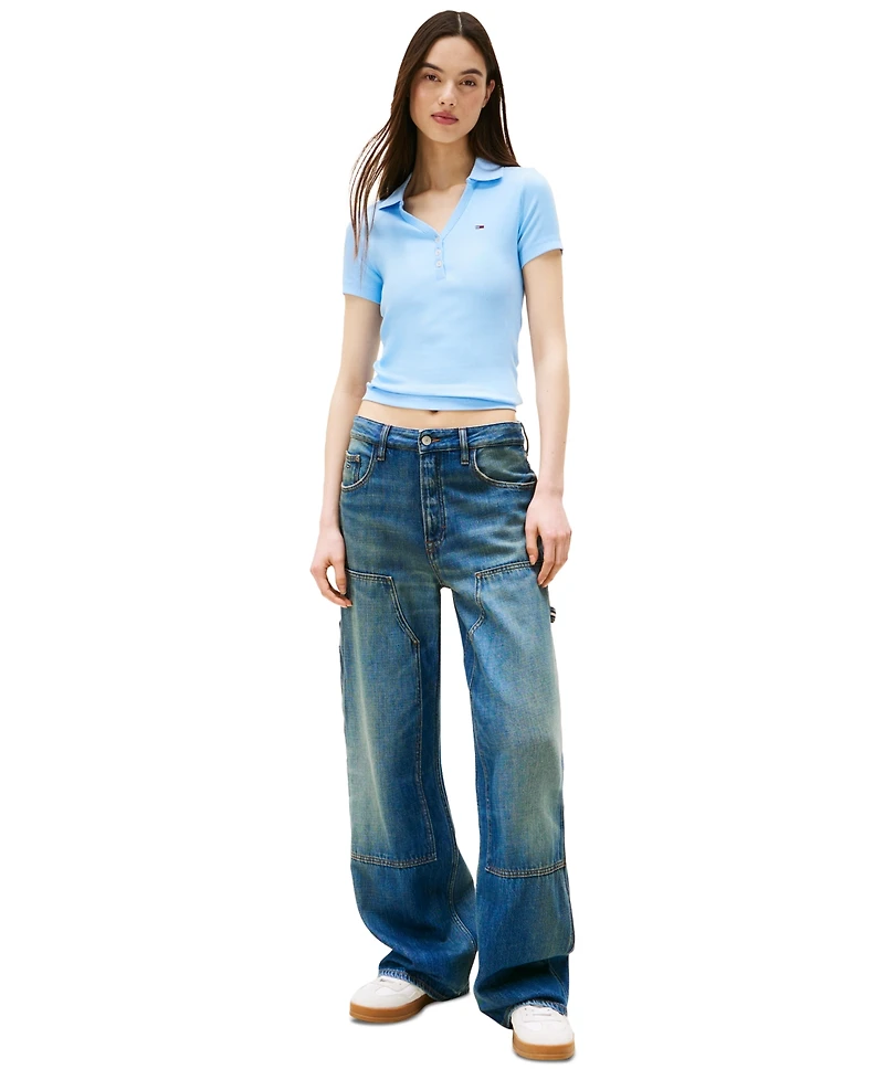 Tommy Jeans Women's Slim-Fit Ribbed Polo Shirt