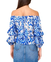 Vince Camuto Women's Ikat-Print Off-The-Shoulder Bubble 3/4-Sleeve Tie-Front Blouse