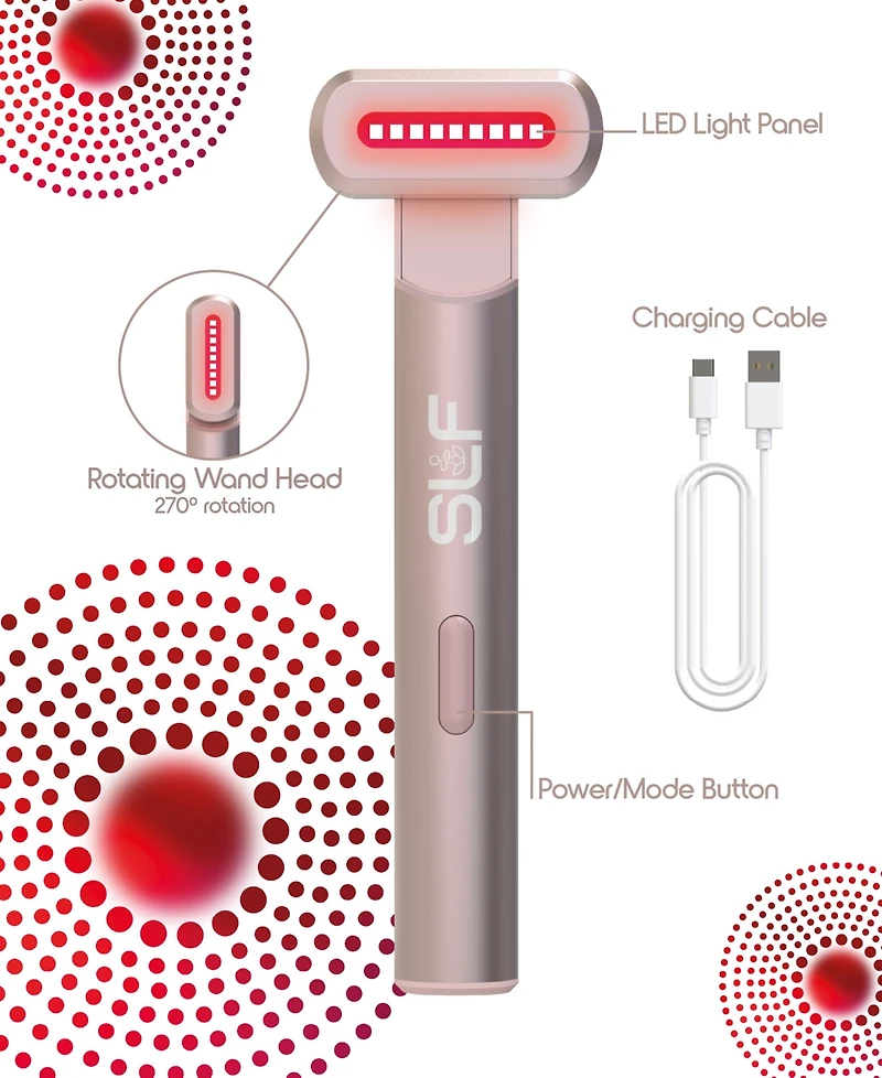 Tzumi Red Light Therapy for Face and Neck Wand, 4-in-1 Rechargeable Light Therapy Wand with 2 Led Colors