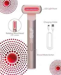Tzumi Red Light Therapy for Face and Neck Wand, 4-in-1 Rechargeable Light Therapy Wand with 2 Led Colors