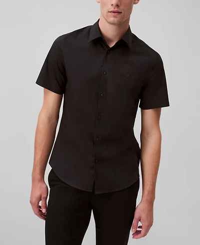 Calvin Klein Men's Slim Fit Short Sleeve Solid Stretch Button-Front Shirt