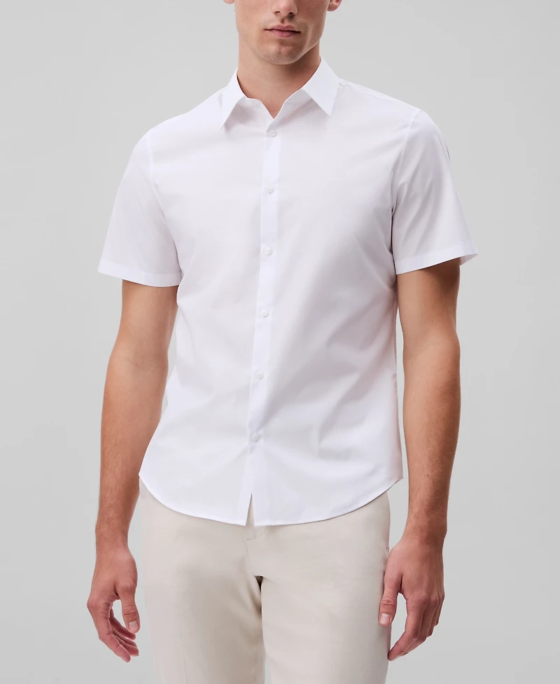 Calvin Klein Men's Slim Fit Short Sleeve Solid Stretch Button-Front Shirt