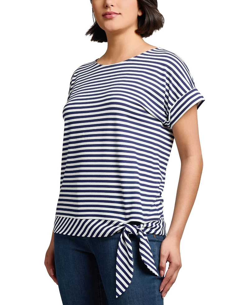 Jones New York Women's Striped Dolman-Sleeve Tie-Waist Top
