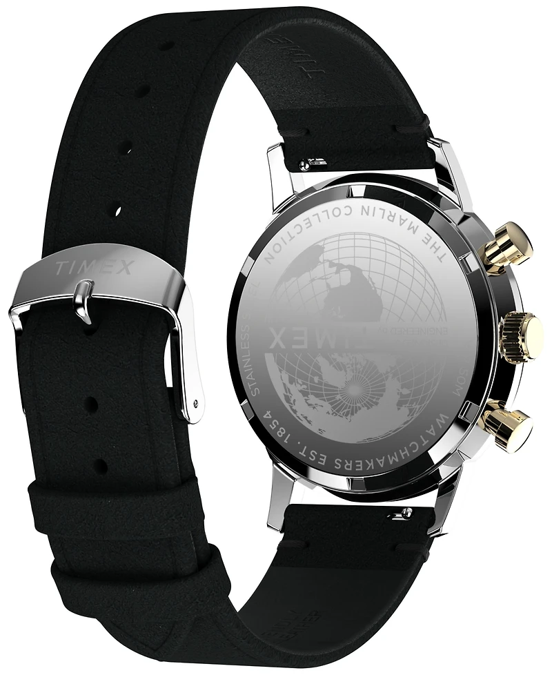 Timex Men's Analog Black Leather Strap Watch, 40mm