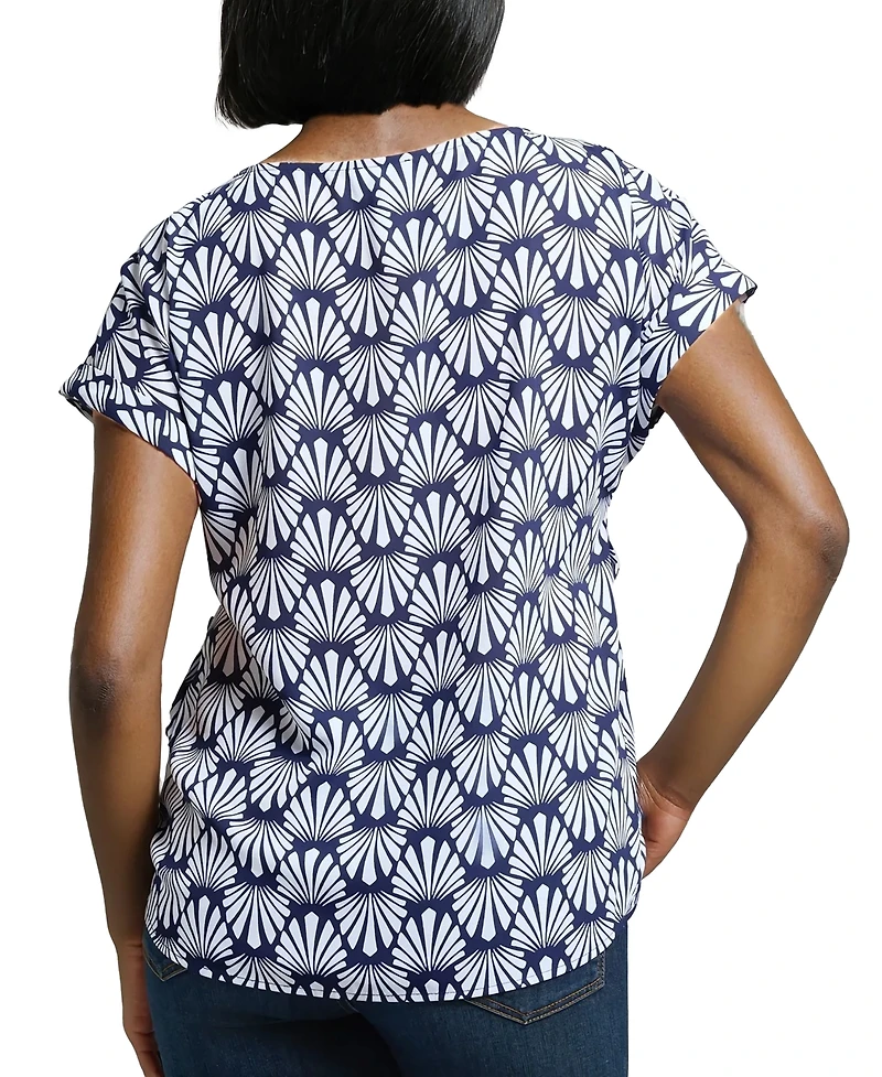 Jones New York Women's Shell-Print Button-Side Top