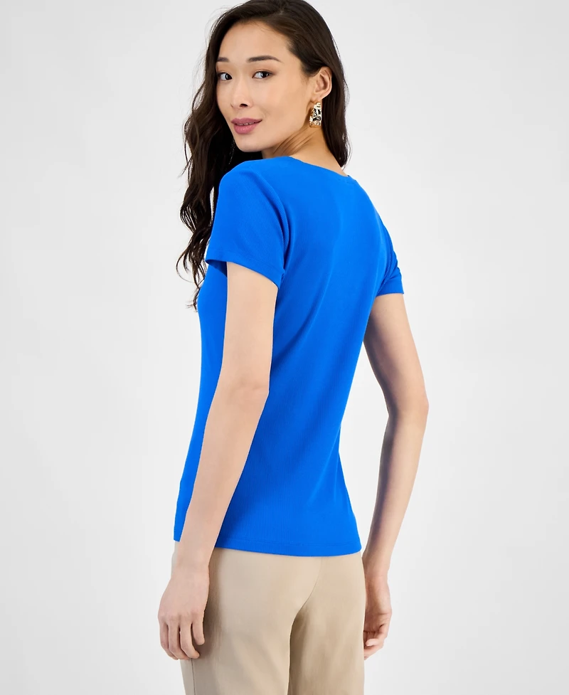 I.n.c. International Concepts Women's Drapy Ribbed V-Neck Top, Exclusively at Macy's