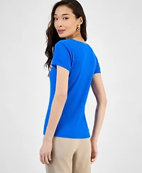 I.n.c. International Concepts Women's Drapy Ribbed V-Neck Top, Exclusively at Macy's