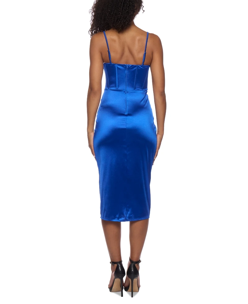 B Darlin Juniors' Satin Bustier Tulip-Skirt Midi Dress