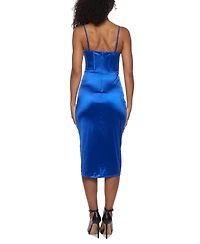 B Darlin Juniors' Satin Bustier Tulip-Skirt Midi Dress