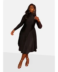 Rebdolls Women's Stylish Black Floral Print Asymmetrical Midi Skater Dress