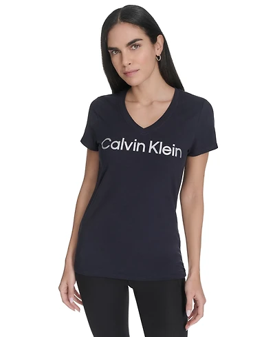 Calvin Klein Women's V-Neck Logo Short-Sleeve T-Shirt