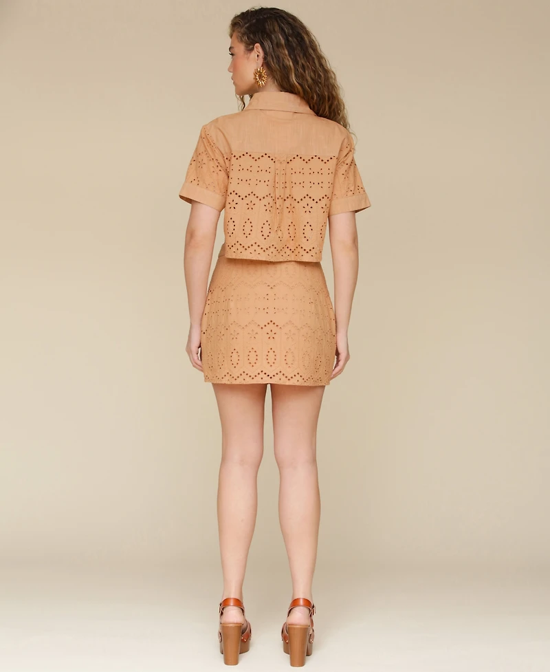 Avec Les Filles Women's Eyelet Midi Skirt