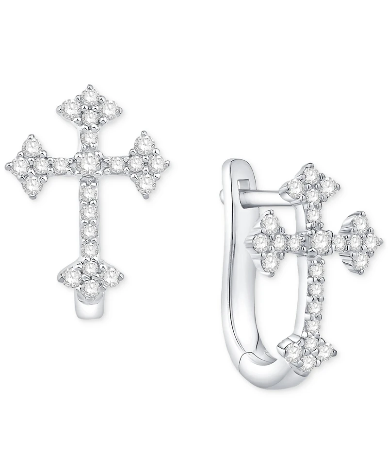 Diamond Cross Hoop Earrings (1/4 ct. t.w.) in 14k White Gold