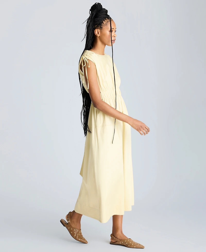 Kenneth Cole Women's Butter Yellow Ruched Tie-Shoulder Midi Dress