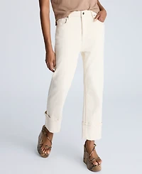 Kenneth Cole Women's High-Rise Straight-Leg Wide-Cuff Jeans