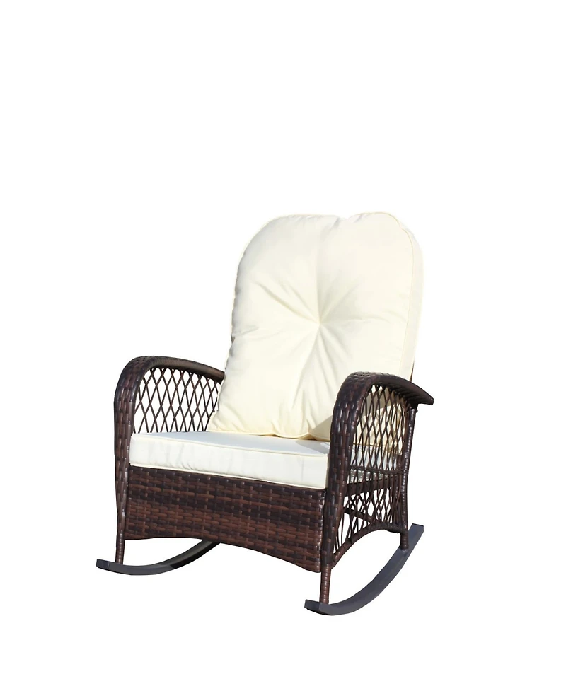 Streamdale Outdoor wicker rocking chair with cushion, Patio, garden, backyard, Beige