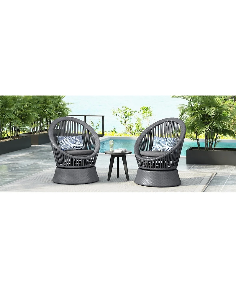 Streamdale Gray swivel wicker lounge chairs (set of 2), Modern, rattan/iron frame