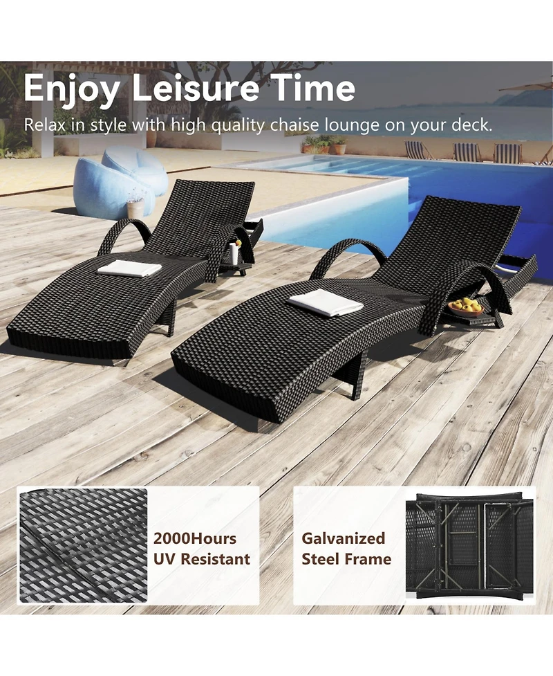 Streamdale Outdoor Wicker Chaise Lounge Set, Reclining, Adjustable, with Side Table, Black