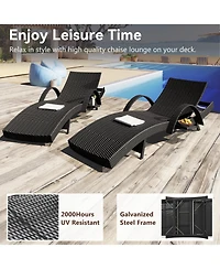 Streamdale Outdoor Wicker Chaise Lounge Set, Reclining, Adjustable, with Side Table, Black