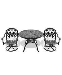 Streamdale 3-pc Cast Aluminum Dining Set, 2 Swivel Chairs, 39" Round Table, Black Frame