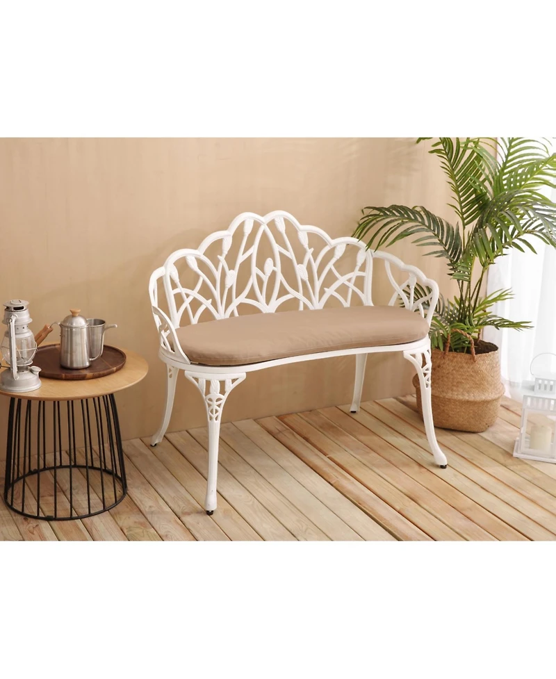 Streamdale Tulip Patio Bench, Metal, Cast Aluminum, Floral Rose, Cushion