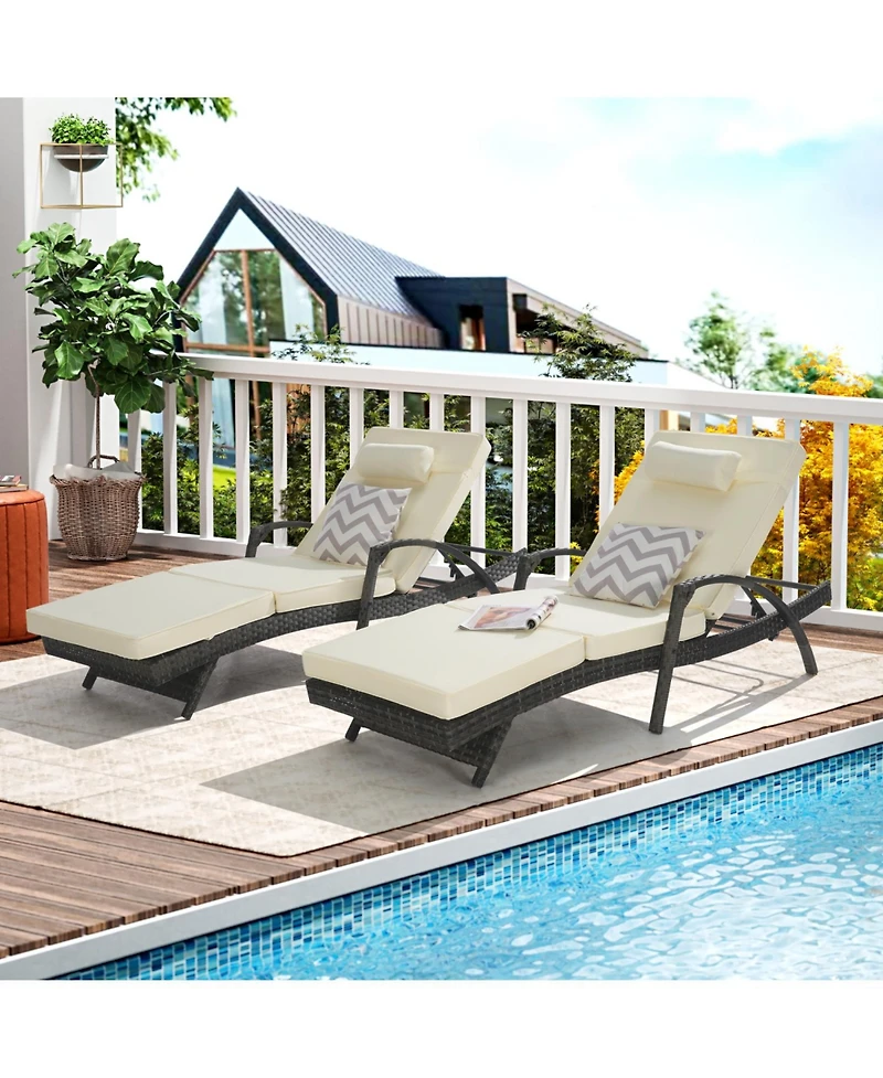 Streamdale Outdoor Wicker Reclining Lounge Chair Set, Cushioned, 150° Recline