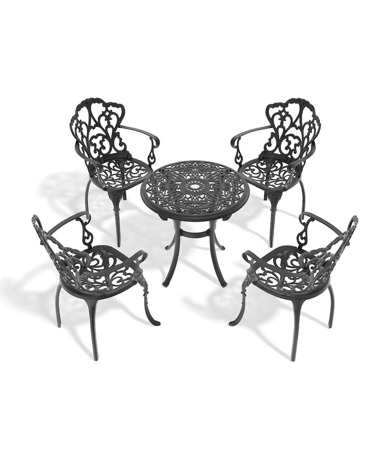 Streamdale 5-Piece Set Of Cast Aluminum Patio Furniture With Black Frame and Seat Cushions In Random Colors