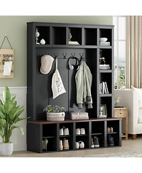 Streamdale Farmhouse Hall Tree with 6 Hooks, Bench, Shelves, and 13 Cubbies