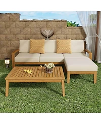 Streamdale Acacia Wood 3-Seater Outdoor Sectional Sofa Set with Ottoman