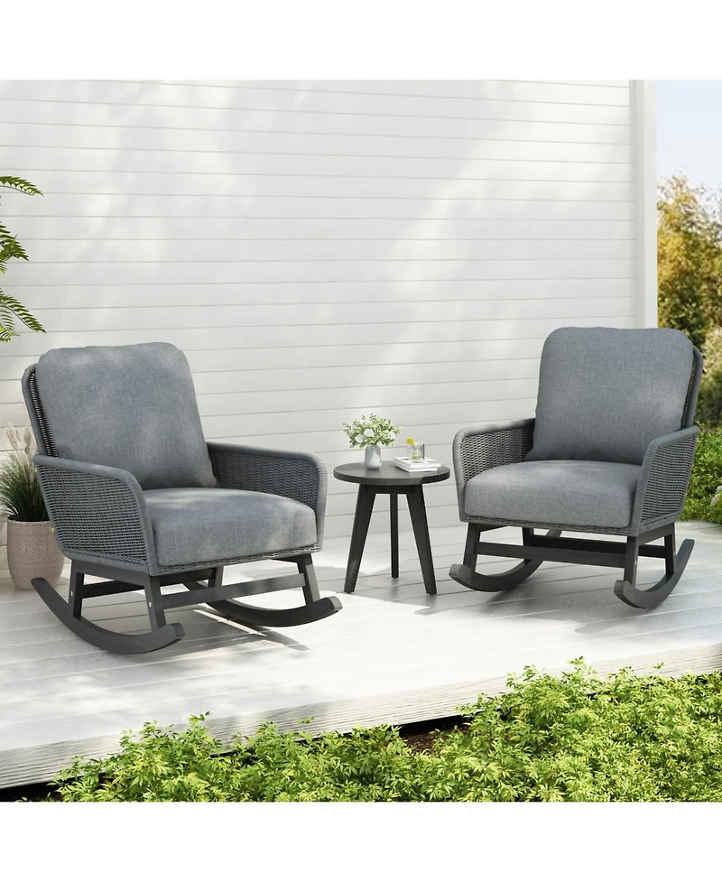 Streamdale Modern 3-piece gray rattan rocking chair set with table, Patio/balcony