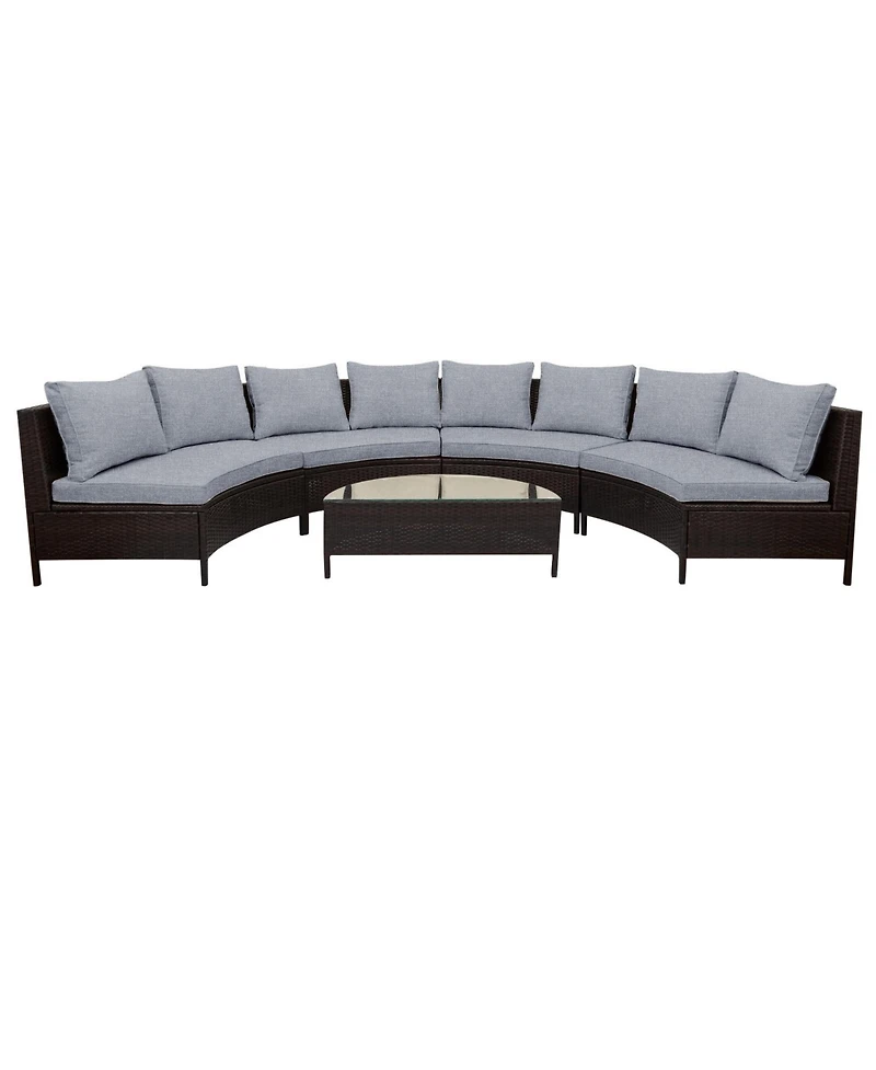 Streamdale 5-Piece Brown Wicker Patio Half-Moon Sofa Set with Gray Cushions