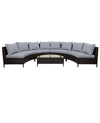 Streamdale 5-Piece Brown Wicker Patio Half-Moon Sofa Set with Gray Cushions