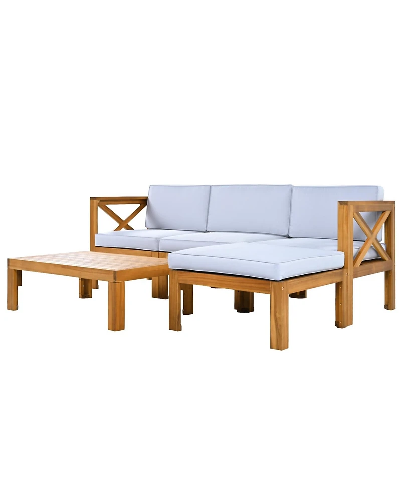 Streamdale Outdoor 5-Piece Wood Sectional Sofa, Natural/Gray