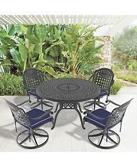 Streamdale 5-Pc Cast Aluminum Dining Set, 4 Swivel Chairs, 47" Round Table