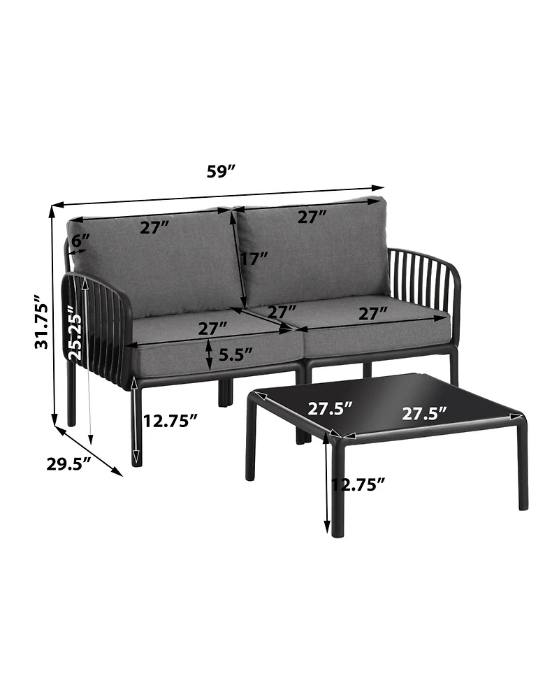 Streamdale 9pc Patio Set, Modern sectional with 2 tables, waterproof cushions, black & gray