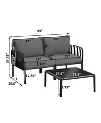 Streamdale 9pc Patio Set, Modern sectional with 2 tables, waterproof cushions, black & gray