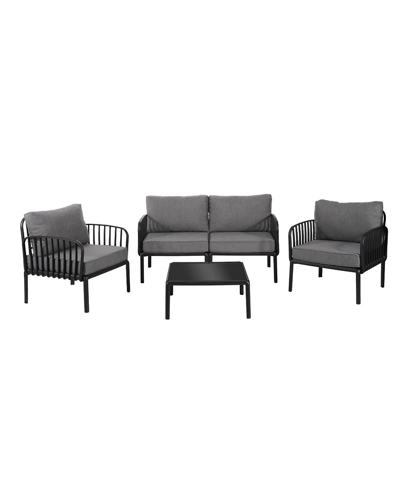 Streamdale 5-Piece Patio Set, Modern sectional with coffee table, waterproof cushions, black & gray