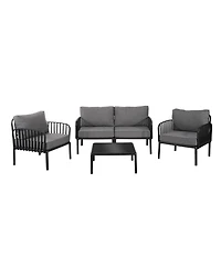 Streamdale 5-Piece Patio Set, Modern sectional with coffee table, waterproof cushions, black & gray