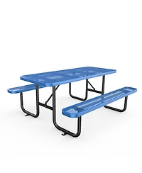 Streamdale 72" Expanded Metal Rectangular Picnic Table, Blue With Umbrella Hole