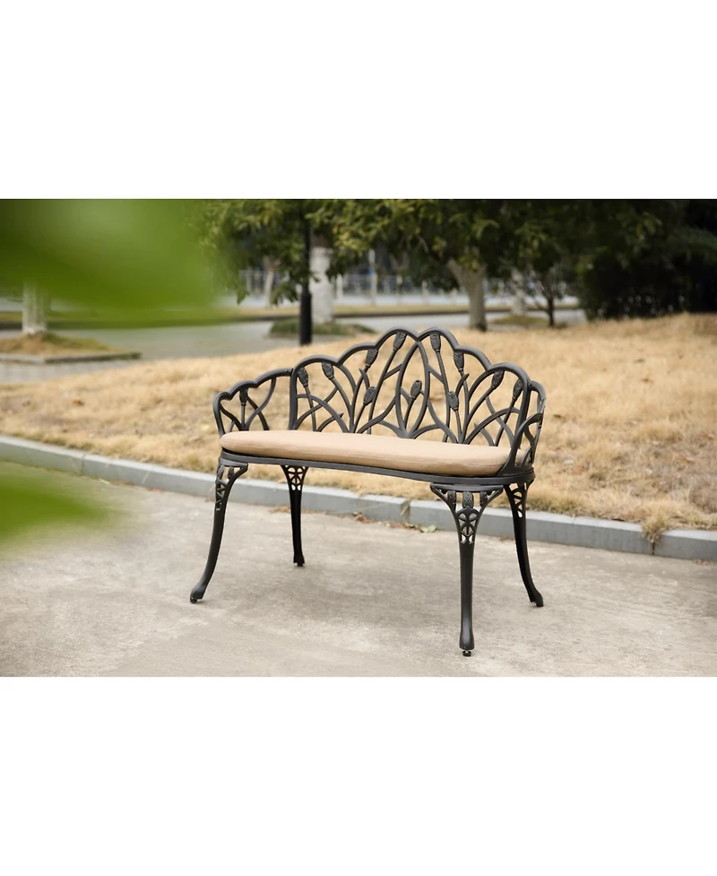 Streamdale Tulip Patio Bench, Metal, Floral Rose, Black/White Cushion