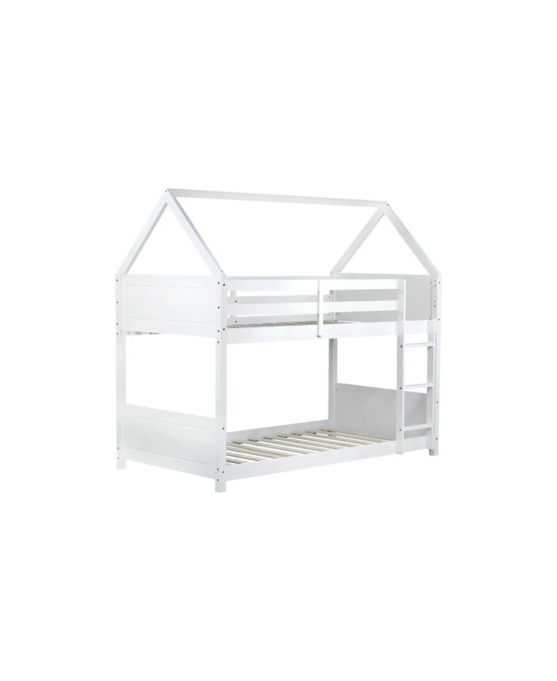 Streamdale White Twin Over Twin Bunk Bed with Ladder and Safety Rails