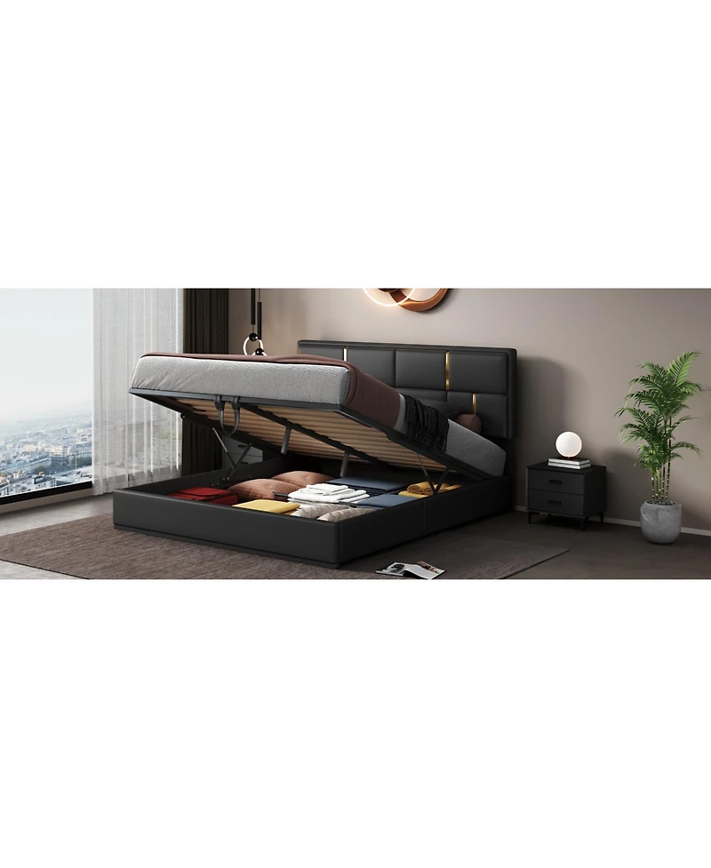 Streamdale Queen Size Upholstered Platform Bed with Hydraulic Storage System,No Box Spring Needed,Black