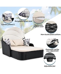 Streamdale 79,9" Outdoor Sunbed, Adjustable Canopy, Double Lounge, Black Wicker