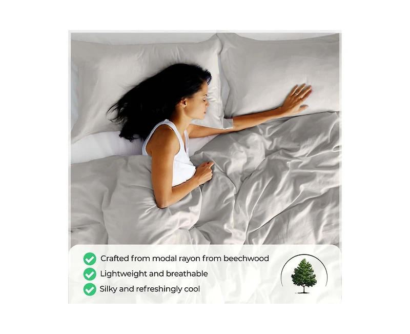 Superior Modal From Beechwood 400 Thread Count Lightweight Cooling Solid Duvet Cover Set, Full/Queen