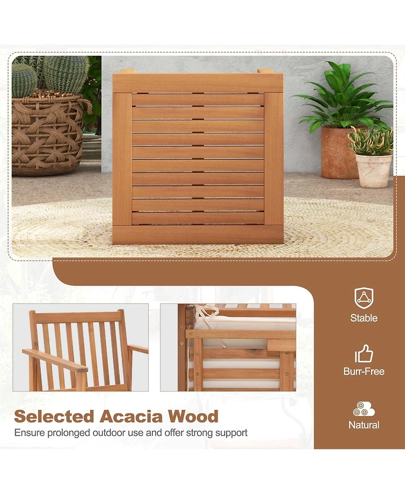 3 Pcs Patio Wood Furniture Set Acacia Wood Chairs & Coffee Table with soft Cushions