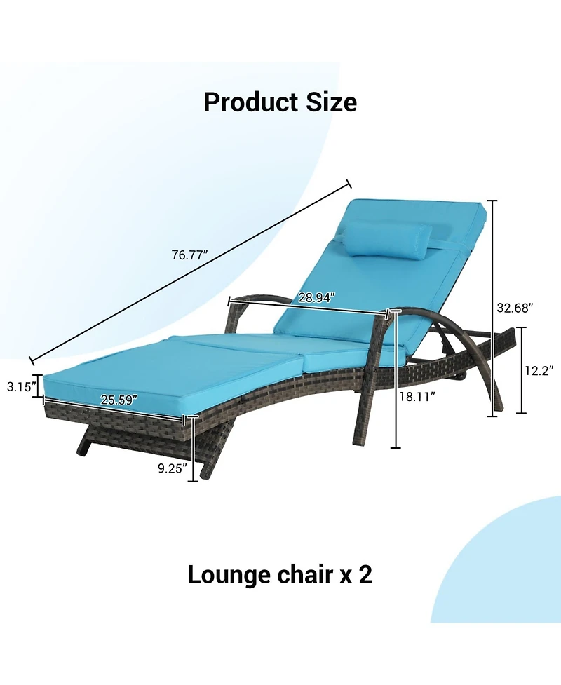 Streamdale Outdoor Wicker Reclining Lounge Chair Set, Cushioned, 150° Recline