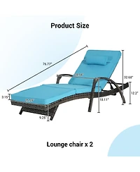 Streamdale Outdoor Wicker Reclining Lounge Chair Set, Cushioned, 150° Recline