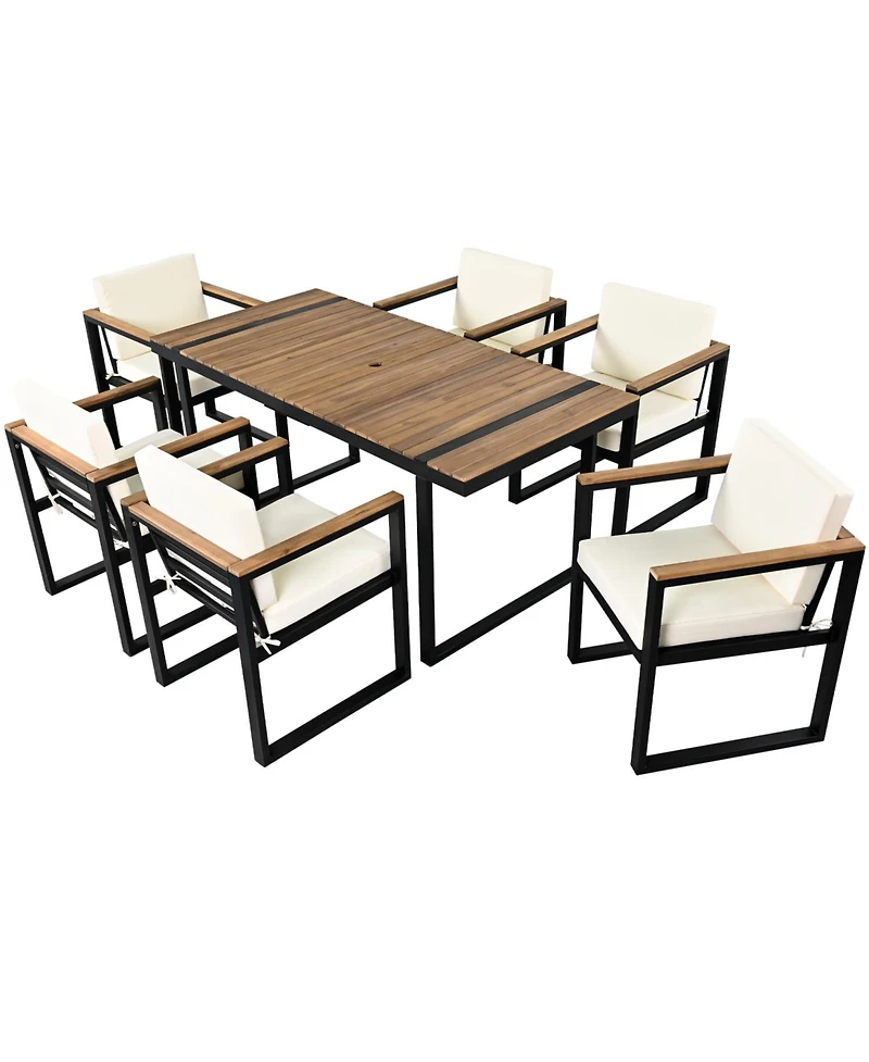 Streamdale 7-Piece Outdoor Dining Set, Table, Chairs, Cushions - Beige