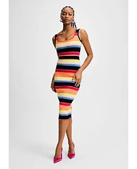 Isaac Mizrahi Women's Striped Rib Sweater Midi Dress