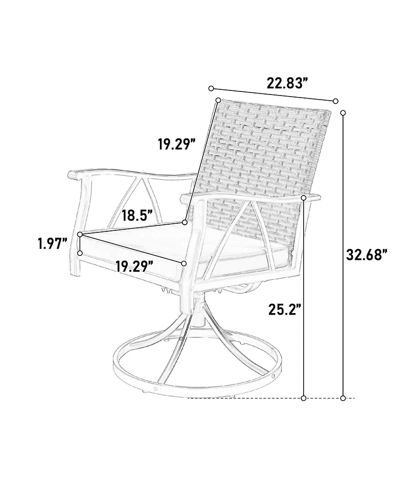 Streamdale 5pc Patio Dining Set, Wicker, Swivel Chairs, Steel Table, Cushions